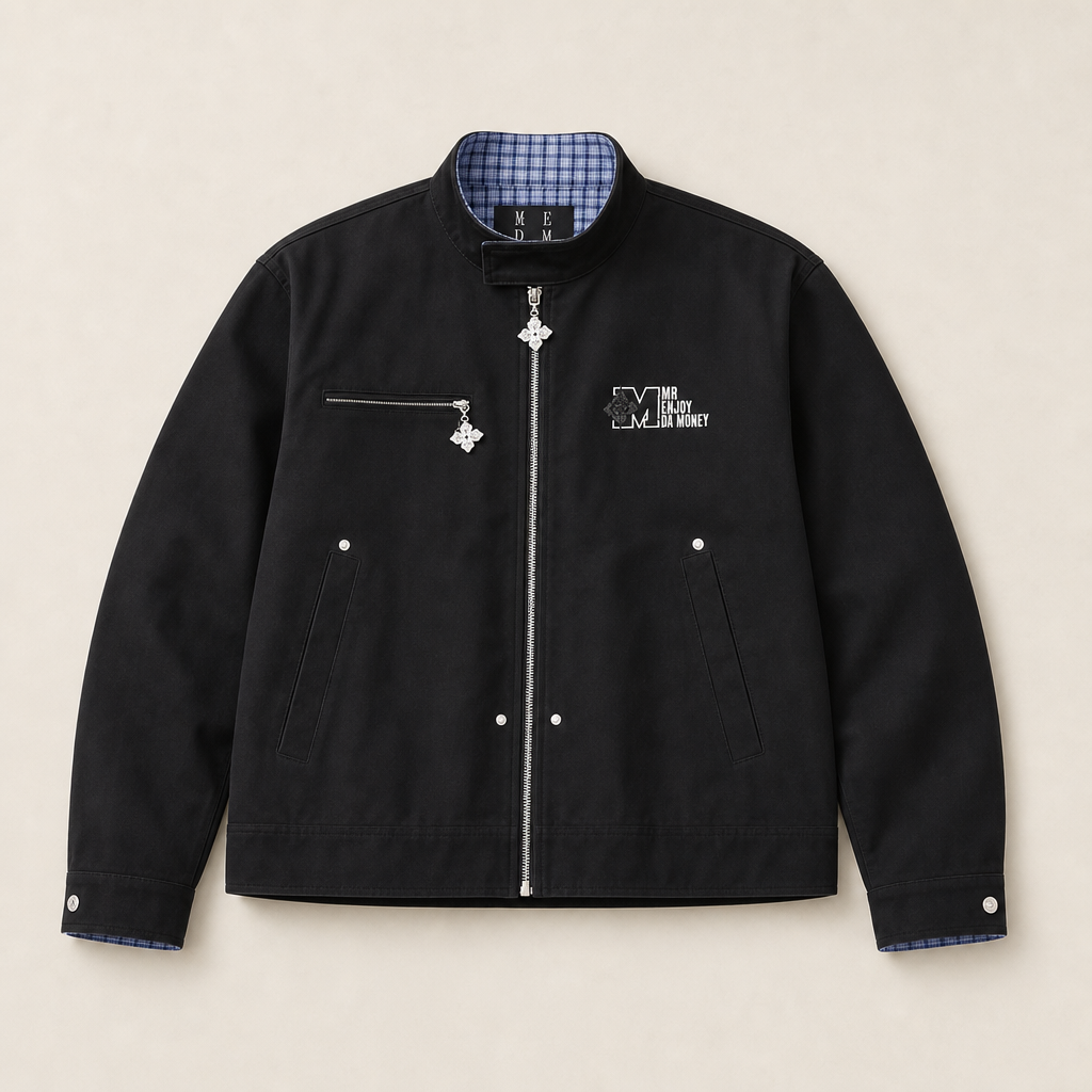 Mingstreet ASC launch still-life | MEDM | Plaid Collar Cotton Zip Up Jacket | Black | ready_now_uncrumpled_replacement