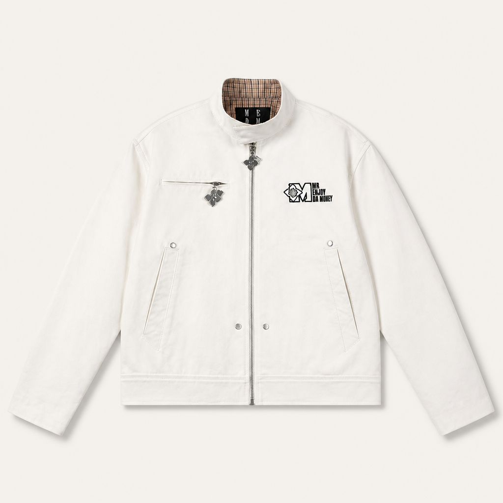 Mingstreet ASC launch still-life | MEDM | Plaid Collar Cotton Zip Up Jacket | White | generated_extra_ready_product_colorway