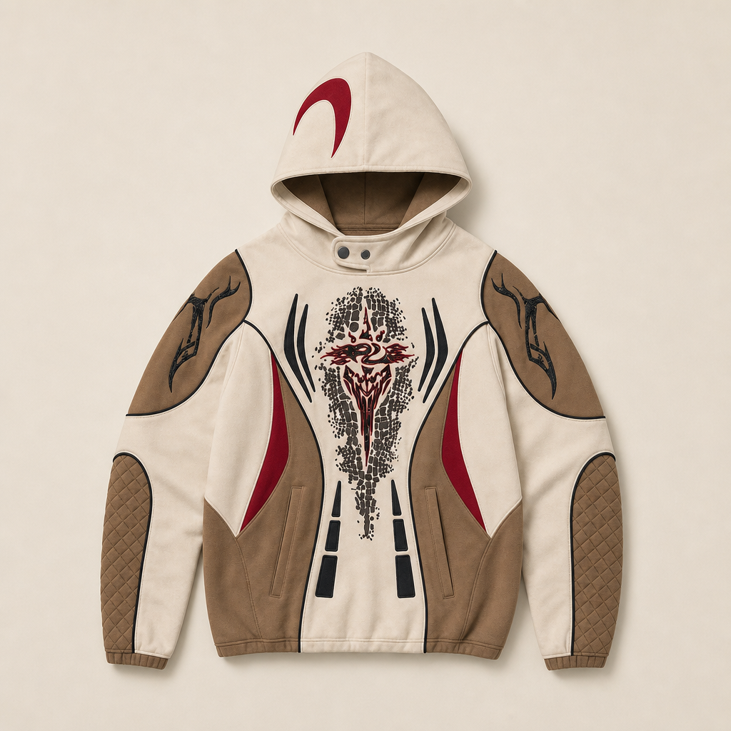 Mingstreet ASC launch still-life | PERSONSOUL | Colorblock Embroidered Racing Hoodie | Brown | ready_now_uncrumpled_replacement