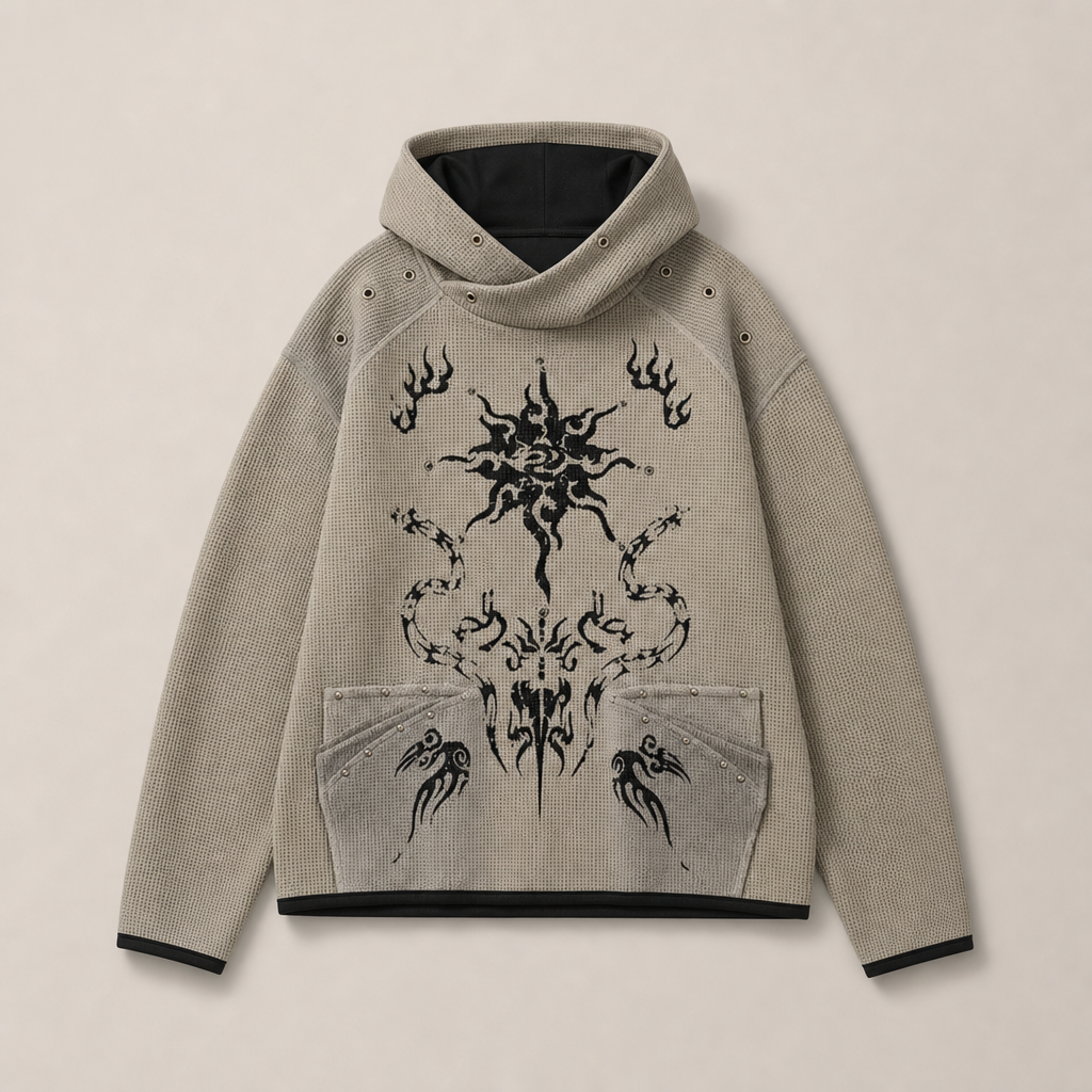 Mingstreet ASC launch still-life | PERSONSOUL | Garment Dyed Totem Waffle Hoodie | Beige | ready_now_uncrumpled_replacement