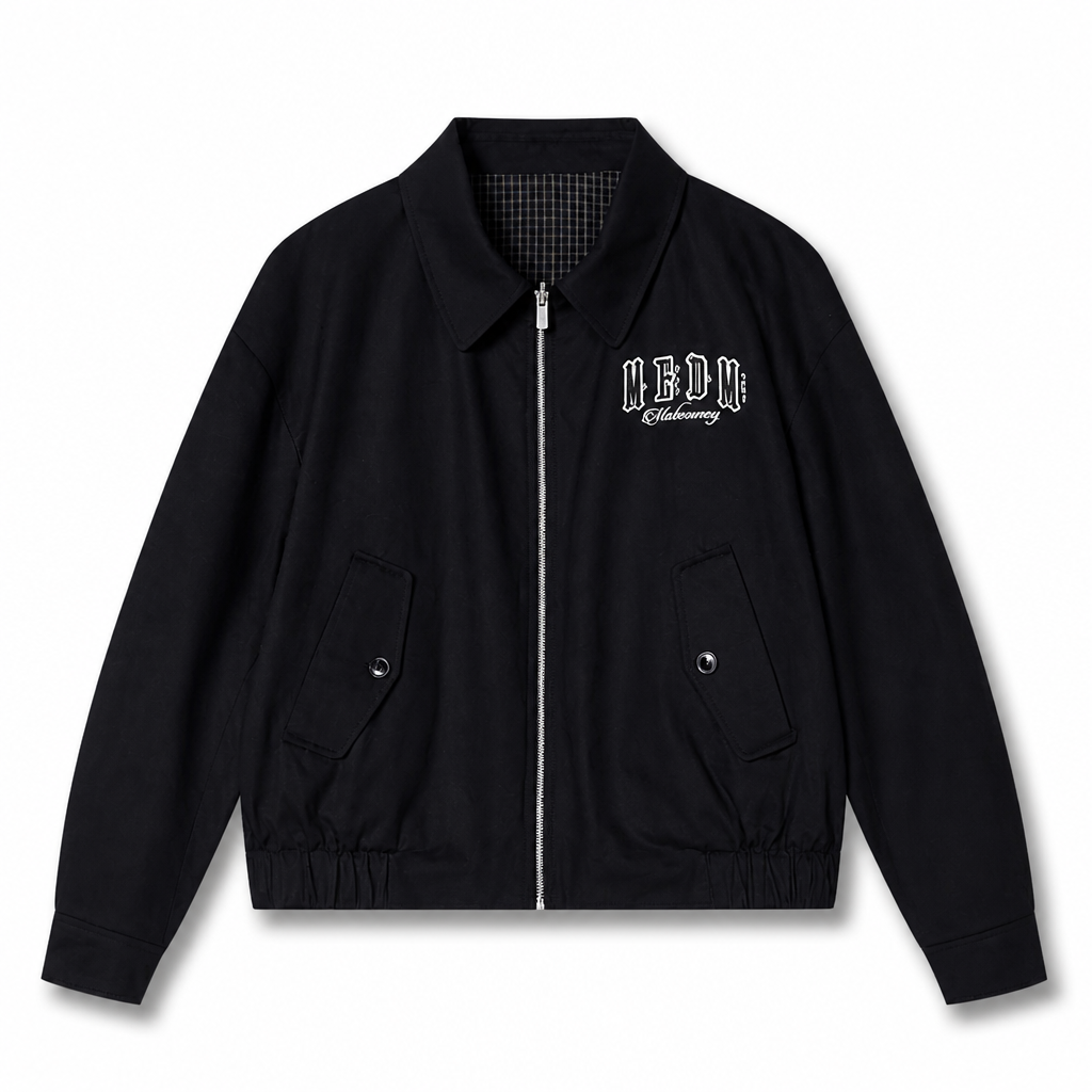 Mingstreet ASC launch still-life | MEDM | Reversible Cotton Zip Up Barn Jacket | Black | generated_extra_ready_product_colorway