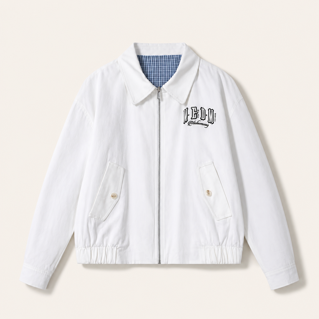 Mingstreet ASC launch still-life | MEDM | Reversible Cotton Zip Up Barn Jacket | White | generated_extra_ready_product_colorway