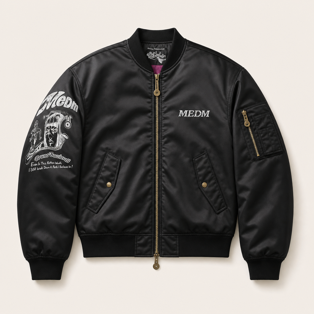 Mingstreet ASC launch still-life | MEDM | JoJo Collab Graphic Puffer Bomber | Black | ready_now_uncrumpled_replacement
