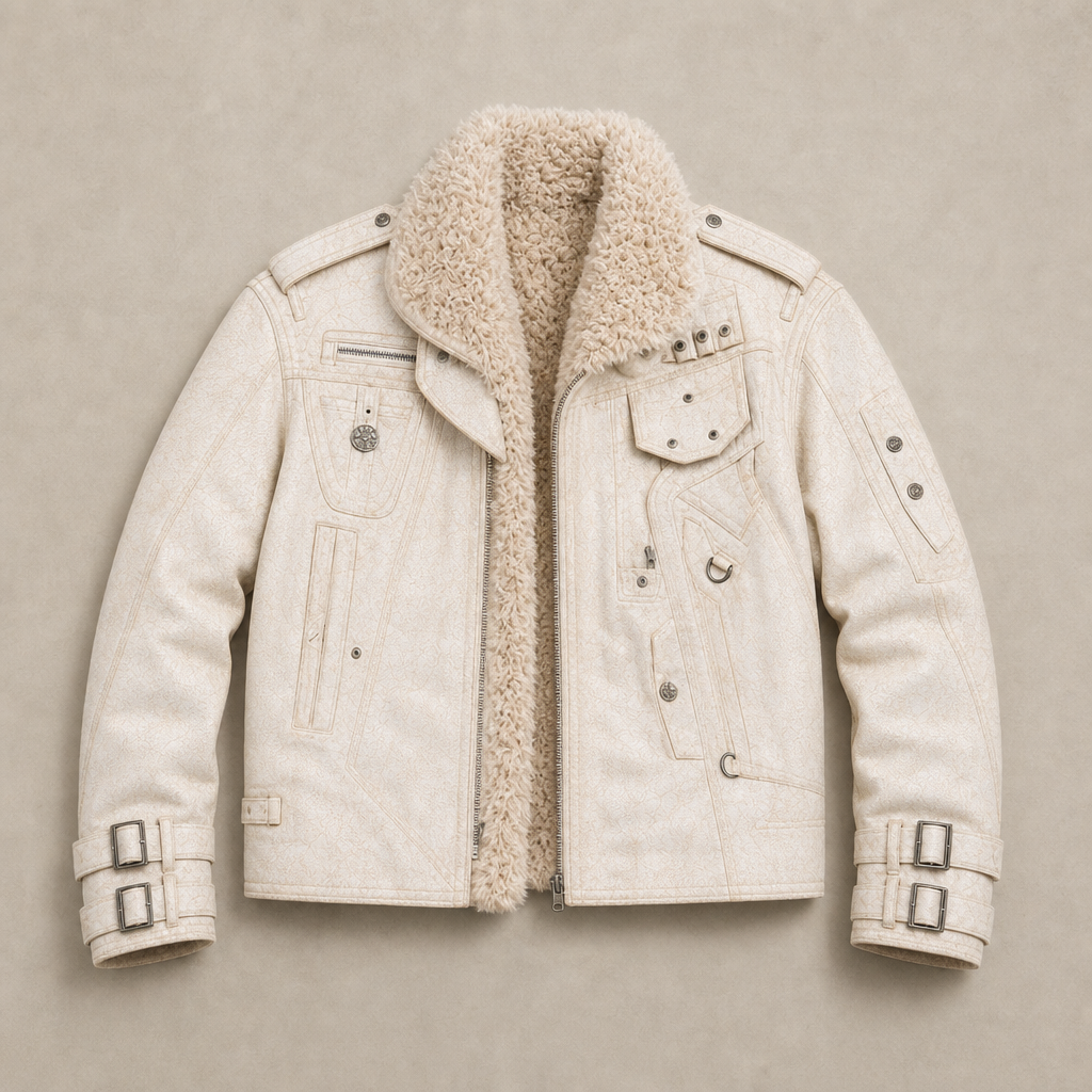 Mingstreet ASC launch still-life | PERSONSOUL | Cracked Sheepskin Jacket with Wool Collar | White | ready_now_uncrumpled_replacement