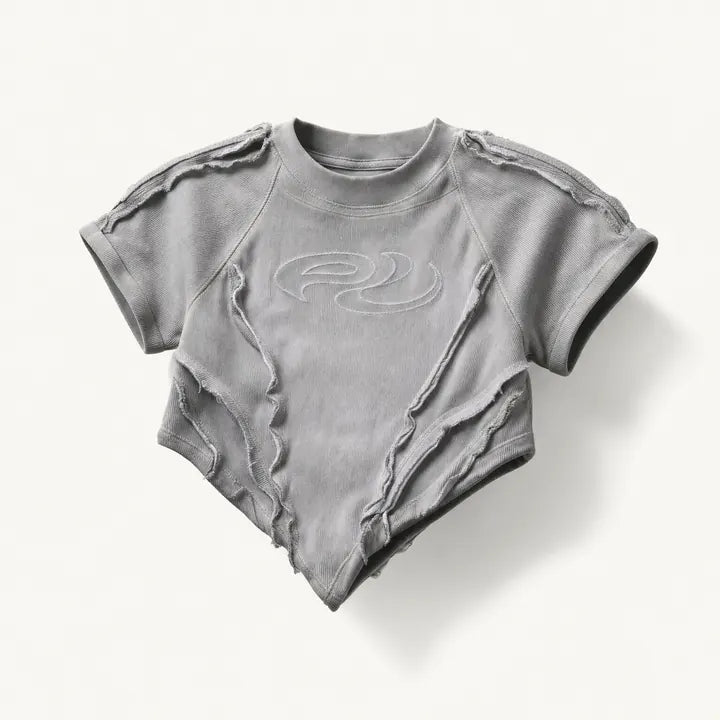 Mingstreet ASC launch still-life | PERSONSOUL | Deconstructed V Hem Crop T Shirt | Gray | ready_now_existing_asset