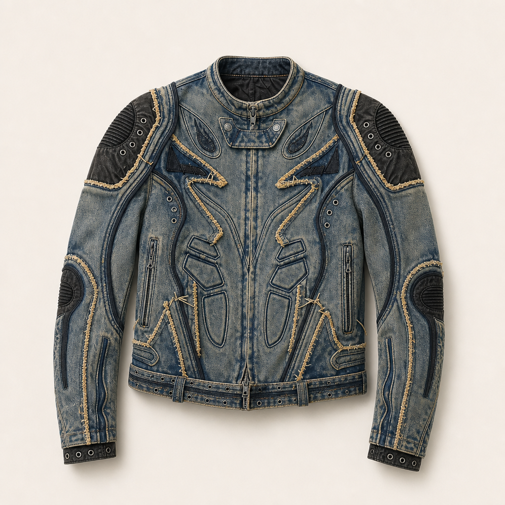 Mingstreet ASC launch still-life | PERSONSOUL | Embroidered Denim Racing Jacket | Blue | ready_now_uncrumpled_replacement