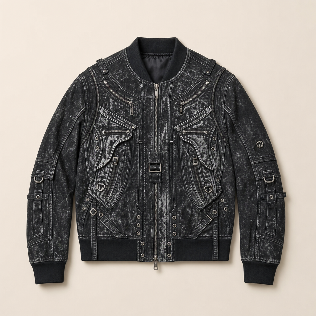 Mingstreet ASC launch still-life | PERSONSOUL | Faded Ink Splash Denim Bomber | Black | ready_now_uncrumpled_replacement