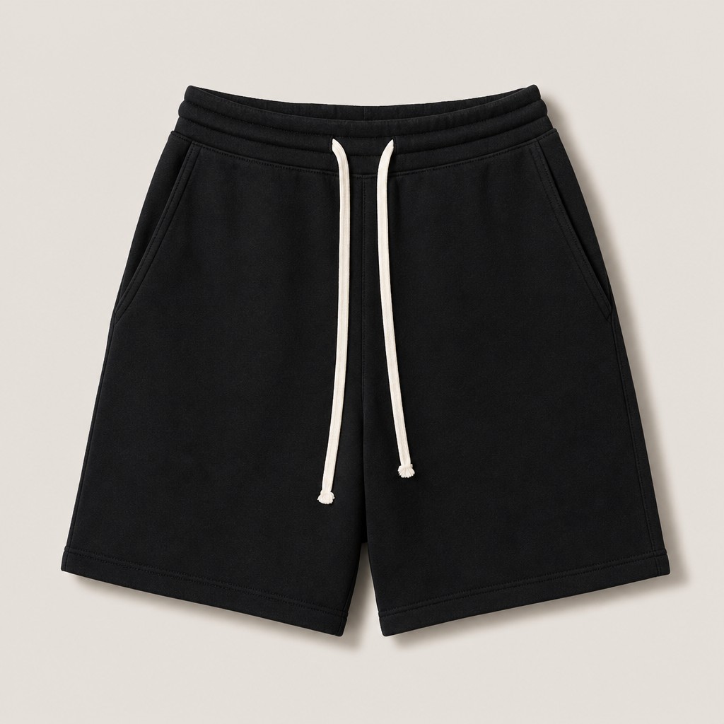 Mingstreet ASC launch still-life | RARELY ALIKE | Cotton Drawstring Sweat Shorts | Black | generated_missing_still_life_expansion