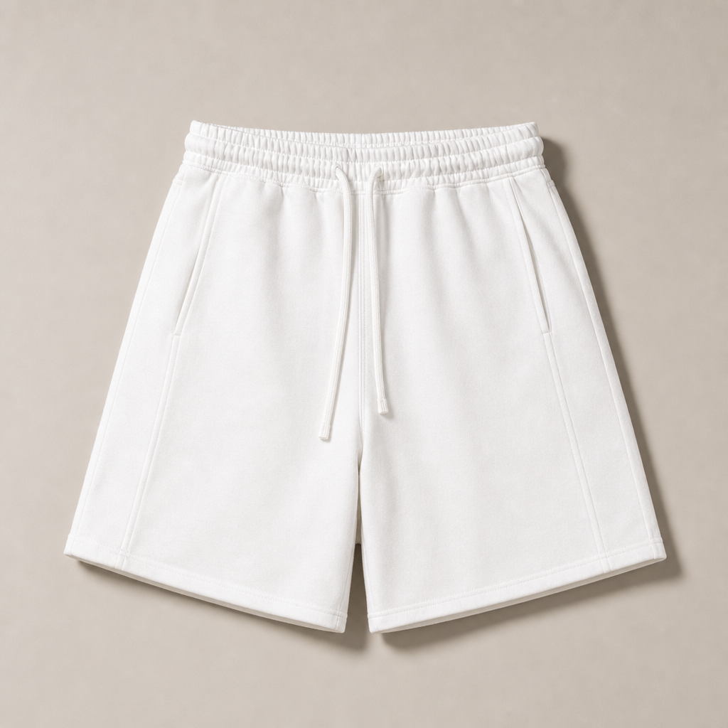 Mingstreet ASC launch still-life | RARELY ALIKE | Cotton Drawstring Sweat Shorts | White | generated_missing_still_life_expansion