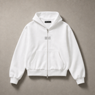 Mingstreet ASC launch still-life | RARELY ALIKE | Cinched Waist Logo Zip Up Hoodie | White | generated_missing_still_life_expansion