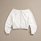 Mingstreet ASC launch still-life | RARELY ALIKE | Off Shoulder Zip Up Sweatshirt | White | generated_missing_still_life_expansion