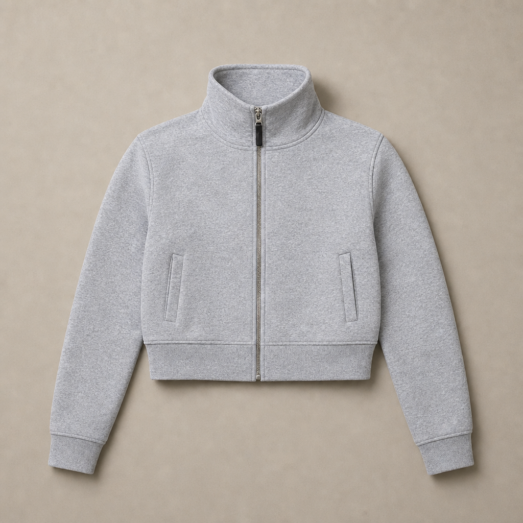 Mingstreet ASC launch still-life | RARELY ALIKE | Stand Collar Cotton Zip Up Jacket | Gray | generated_missing_still_life_expansion