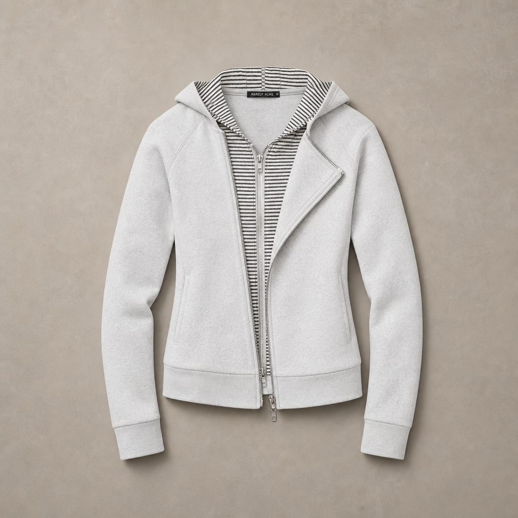 Mingstreet ASC launch still-life | RARELY ALIKE | Asymmetric Layered Color Block Hoodie | Light Gray | generated_missing_still_life_expansion