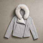 Mingstreet ASC launch still-life | RARELY ALIKE | Asymmetrical Faux Fur Trim Padded Jacket | Gray | generated_missing_still_life_expansion