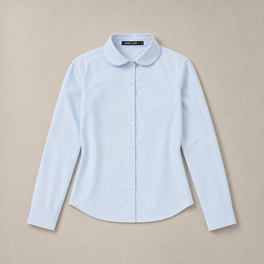 Mingstreet ASC launch still-life | RARELY ALIKE | Scalloped Peter Pan Collar Blouse | Sky Blue | generated_missing_still_life_expansion