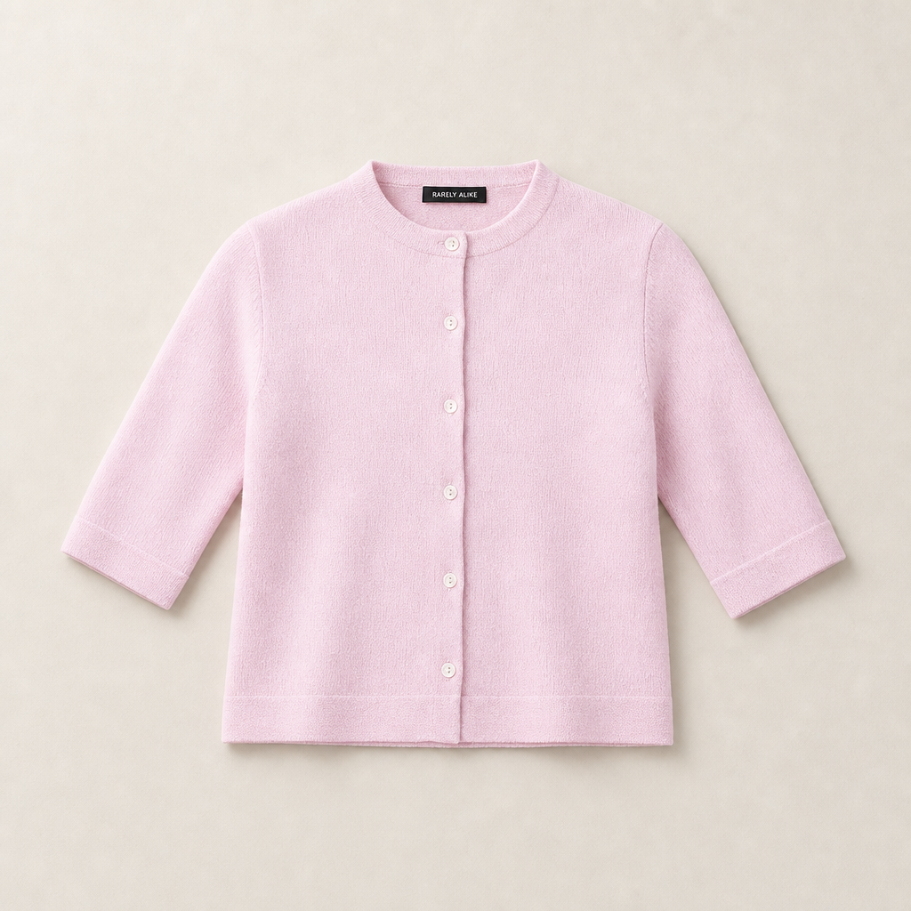 Mingstreet ASC launch still-life | RARELY ALIKE | Pure Wool Half Sleeve Cardigan | Pink | generated_missing_still_life_expansion