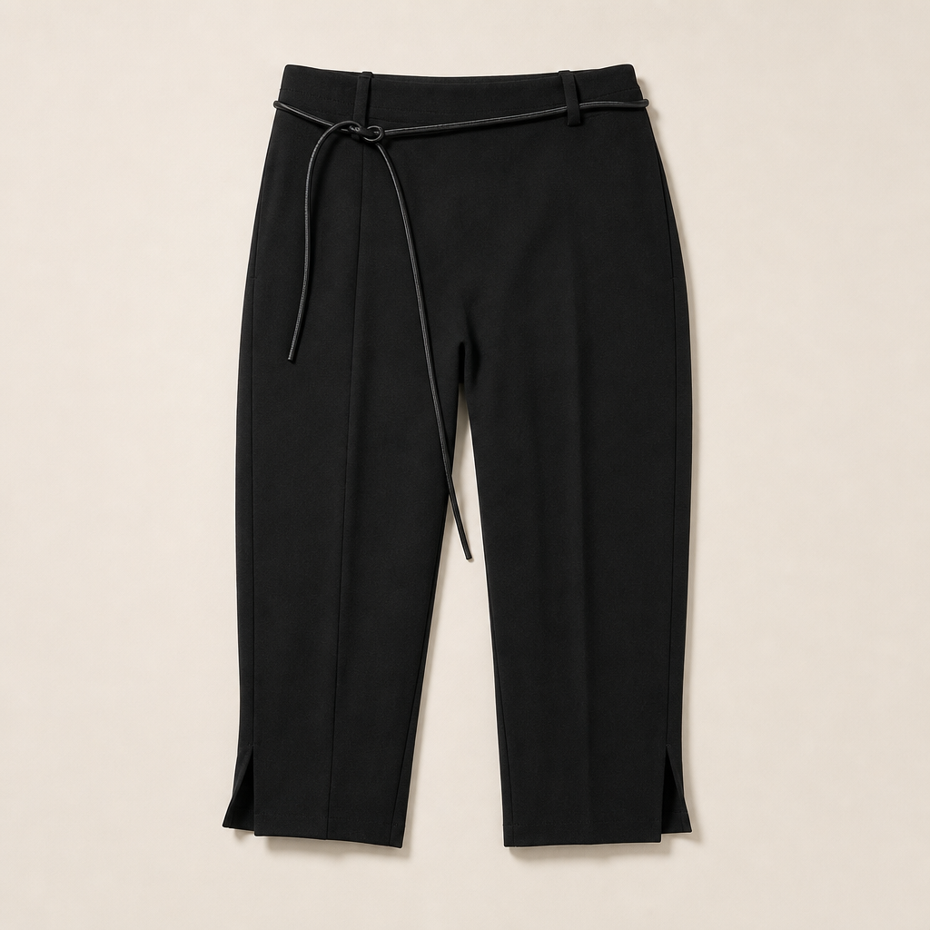 Mingstreet ASC launch still-life | RARELY ALIKE | Viscose Blend Belted Cropped Pants | Black | generated_missing_still_life_expansion