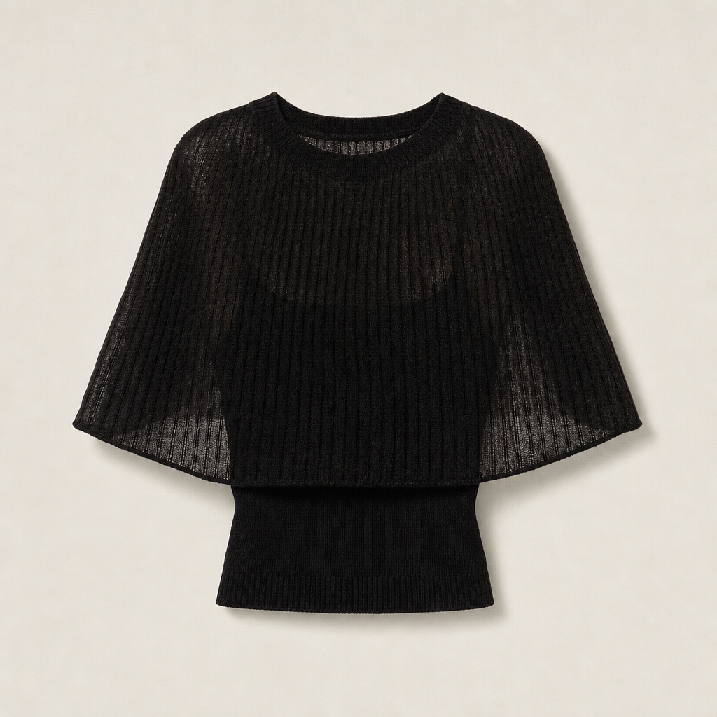 Mingstreet ASC launch still-life | RARELY ALIKE | Sheer Knit Cape Camisole Set | Black | generated_missing_still_life_expansion
