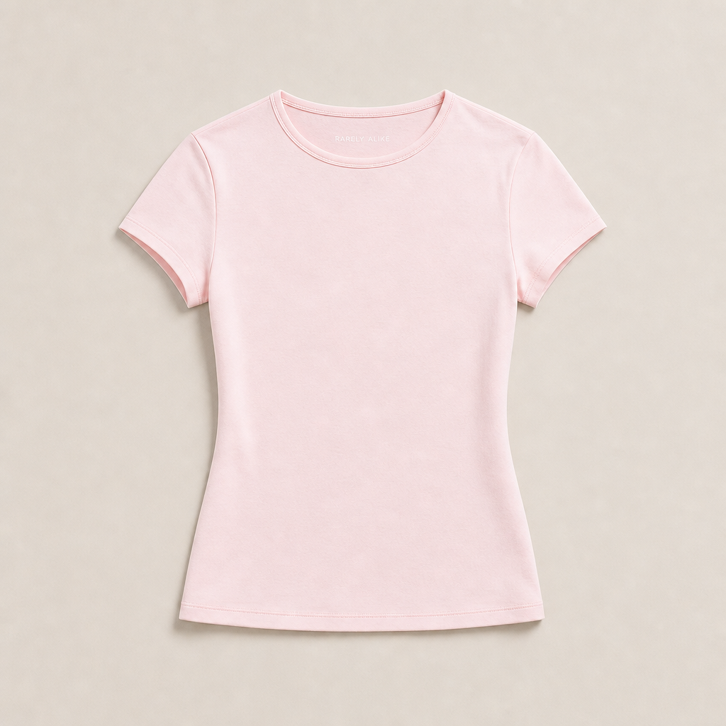 Mingstreet ASC launch still-life | RARELY ALIKE | Cotton Blend Crew Neck T Shirt | Pink | generated_missing_still_life_expansion