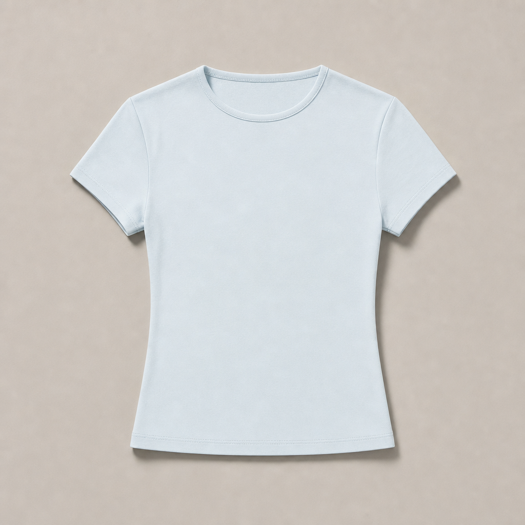 Mingstreet ASC launch still-life | RARELY ALIKE | Cotton Blend Crew Neck T Shirt | Sky Blue | generated_missing_still_life_expansion