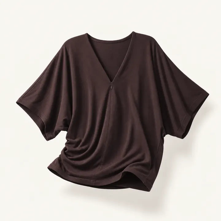Mingstreet ASC launch still-life | RARELY ALIKE | Lyocell V Neck Batwing Sleeve Top | Brown | ready_now_existing_asset
