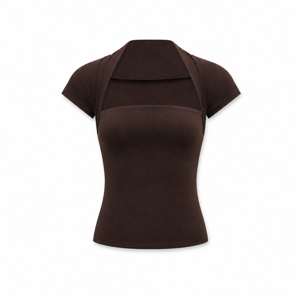 Mingstreet ASC launch still-life | RARELY ALIKE | Modal Mock Two Piece T Shirt | Brown | generated_extra_ready_product_colorway