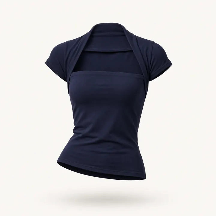 Mingstreet ASC launch still-life | RARELY ALIKE | Modal Mock Two Piece T Shirt | Navy Blue | ready_now_existing_asset