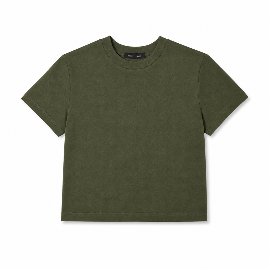 Mingstreet ASC launch still-life | RARELY ALIKE | Cropped Cotton Crew Neck T Shirt | Green | generated_extra_ready_product_colorway