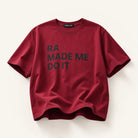 Mingstreet ASC launch still-life | RARELY ALIKE | Anniversary Slogan Cotton T Shirt | Burgundy | ready_now_existing_asset