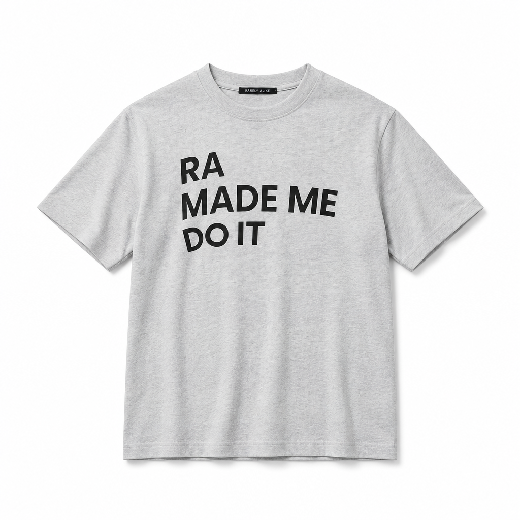 Mingstreet ASC launch still-life | RARELY ALIKE | Anniversary Slogan Cotton T Shirt | Gray | generated_extra_ready_product_colorway