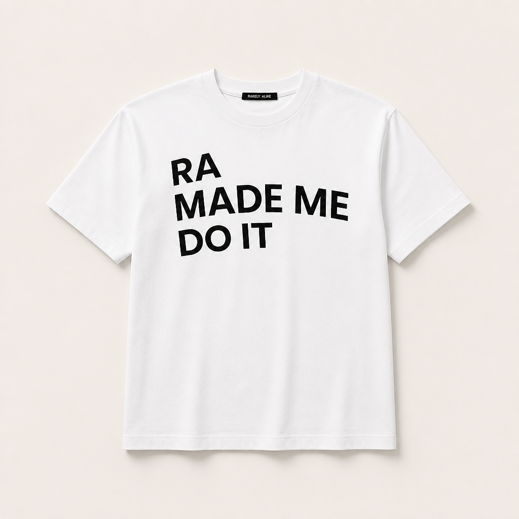 Mingstreet ASC launch still-life | RARELY ALIKE | Anniversary Slogan Cotton T Shirt | White | generated_extra_ready_product_colorway
