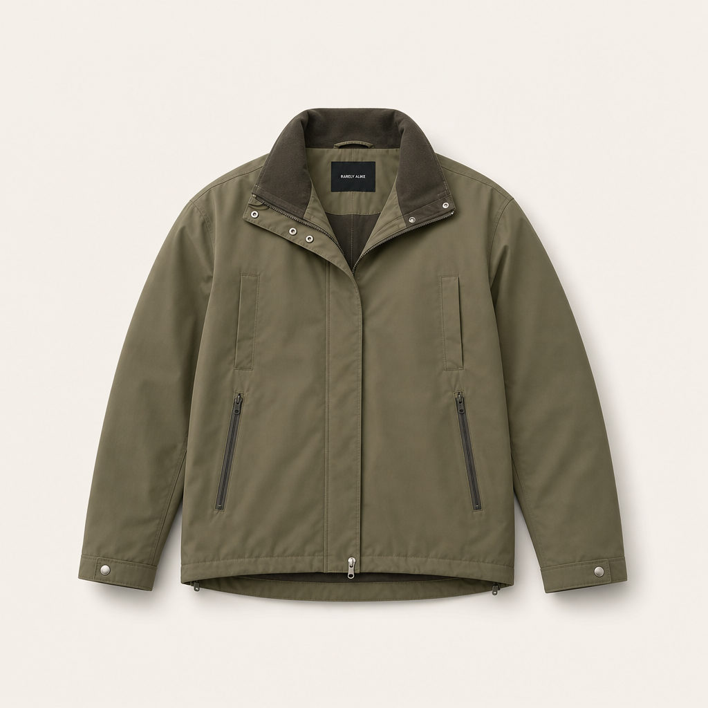 Mingstreet ASC launch still-life | RARELY ALIKE | Fleece Lined Hooded Windbreaker | Olive | ready_now_uncrumpled_replacement