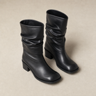 Mingstreet ASC launch still-life | JCAESAR STUDIO | Pleated Leather Fold Over Boots | Black | generated_missing_still_life_expansion