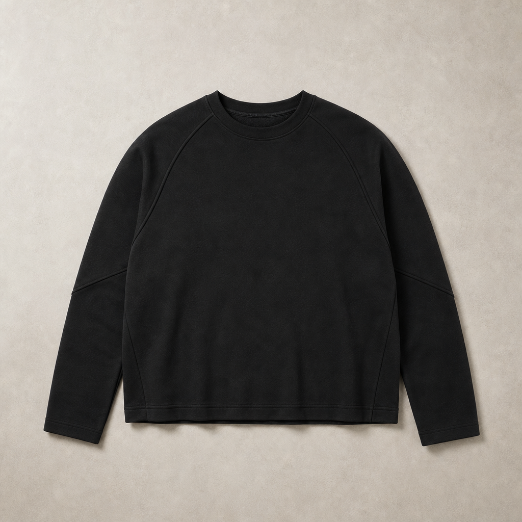 Mingstreet ASC launch still-life | JCAESAR STUDIO | Structural Seam Viscose Sweatshirt | Black | generated_missing_still_life_expansion