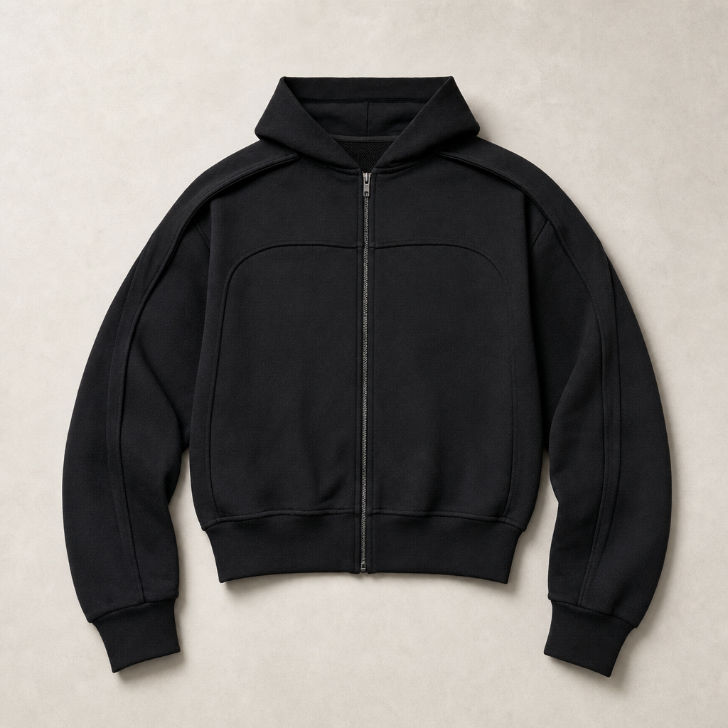 Mingstreet ASC launch still-life | JCAESAR STUDIO | Arch Panel Zip Up Hoodie | Black | generated_missing_still_life_expansion