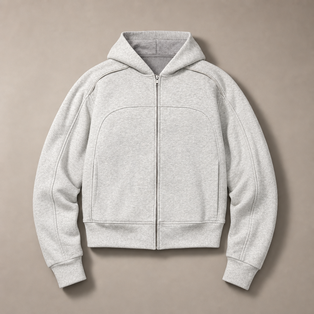 Mingstreet ASC launch still-life | JCAESAR STUDIO | Arch Panel Zip Up Hoodie | Light Gray | generated_missing_still_life_expansion