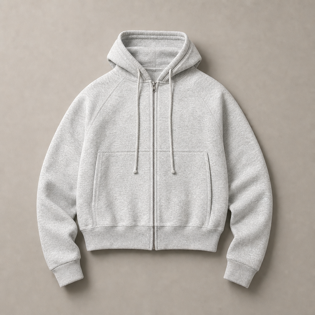 Mingstreet ASC launch still-life | JCAESAR STUDIO | Cotton Raglan Zip Up Hoodie | Gray | generated_missing_still_life_expansion