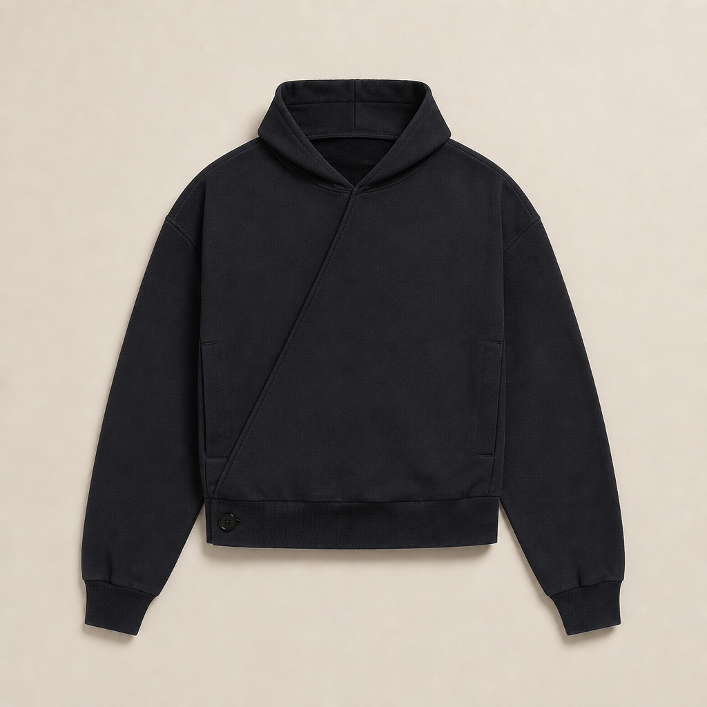 Mingstreet ASC launch still-life | JCAESAR STUDIO | Double Button Cross Collar Hoodie | Black | generated_missing_still_life_expansion