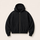 Mingstreet ASC launch still-life | JCAESAR STUDIO | Deconstructed Cotton Terry Zip Up Hoodie | Black | ready_now_uncrumpled_replacement