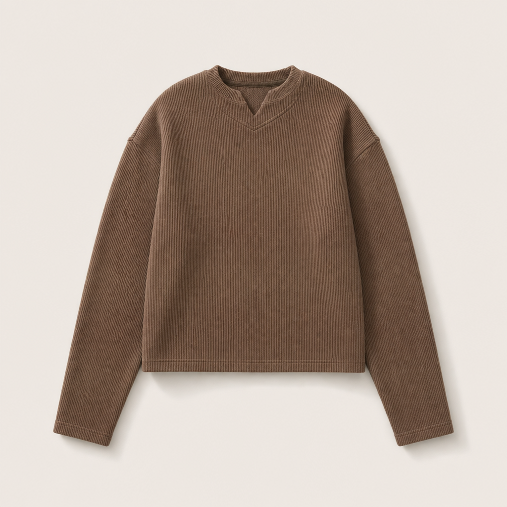 Mingstreet ASC launch still-life | JCAESAR STUDIO | Cropped V Neck Jacquard Sweatshirt | Brown | ready_now_uncrumpled_replacement