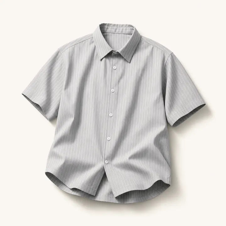 Mingstreet ASC launch still-life | JCAESAR STUDIO | Striped Short Sleeve Curved Hem Shirt | Gray | ready_now_existing_asset