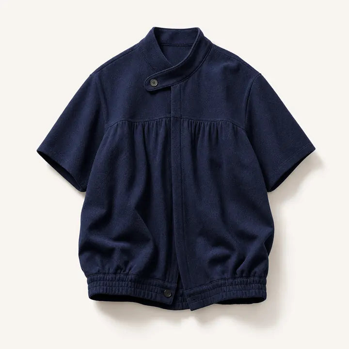 Mingstreet ASC launch still-life | JCAESAR STUDIO | Ruched Jacquard Stand Collar Shirt | Navy | ready_now_existing_asset