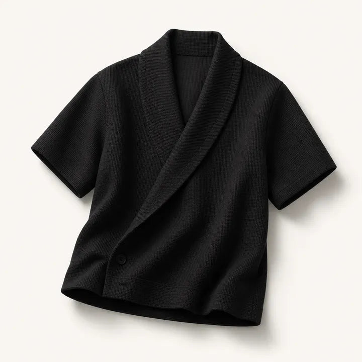 Mingstreet ASC launch still-life | JCAESAR STUDIO | Jacquard Shawl Collar Short Sleeve Shirt | Black | ready_now_existing_asset