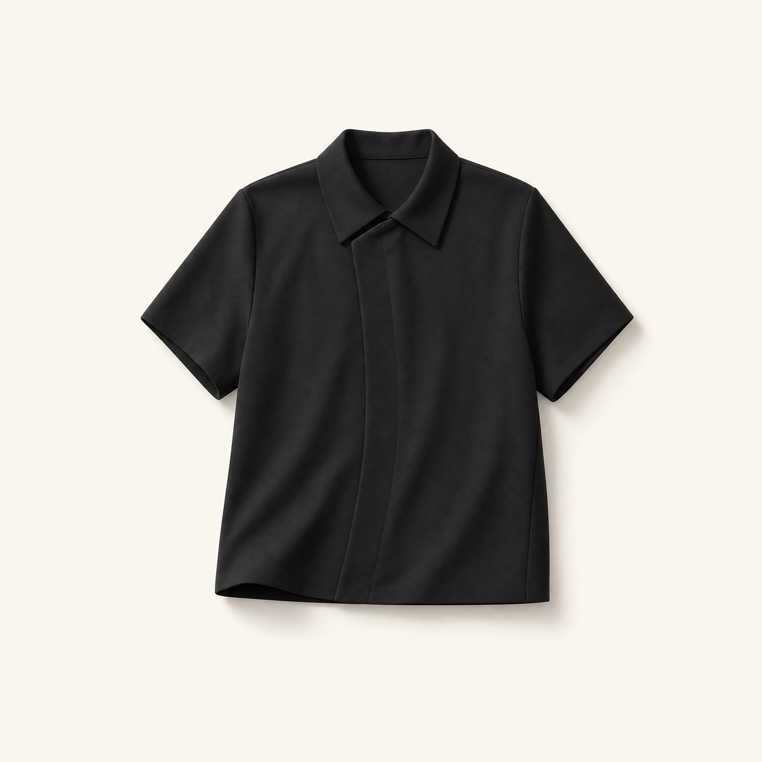 Mingstreet ASC launch still-life | JCAESAR STUDIO | Asymmetric Concealed Button Short Sleeve Shirt | Black | ready_now_existing_asset