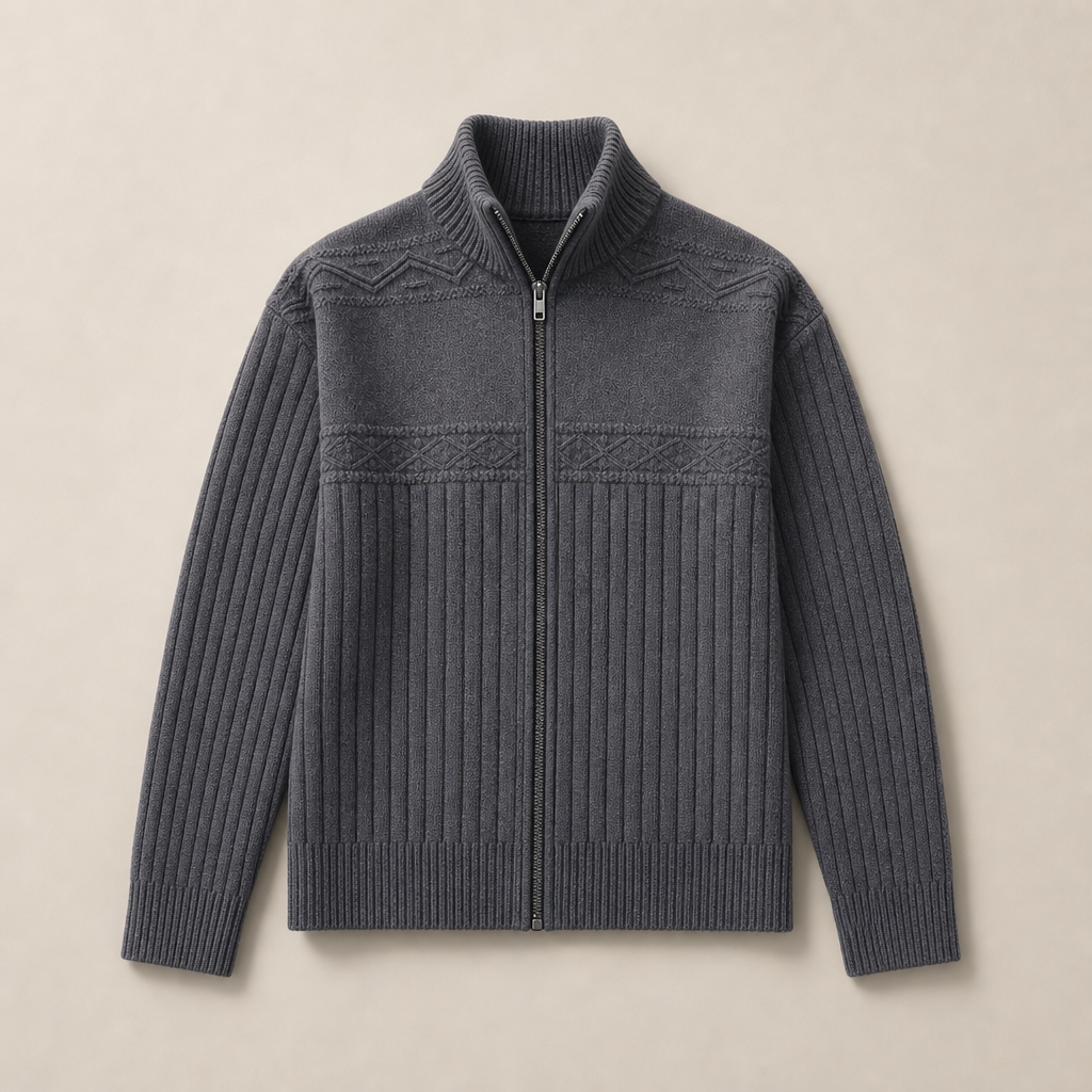 Mingstreet ASC launch still-life | JCAESAR STUDIO | Ribbed Jacquard Zip Up Sweater | Gray | ready_now_uncrumpled_replacement