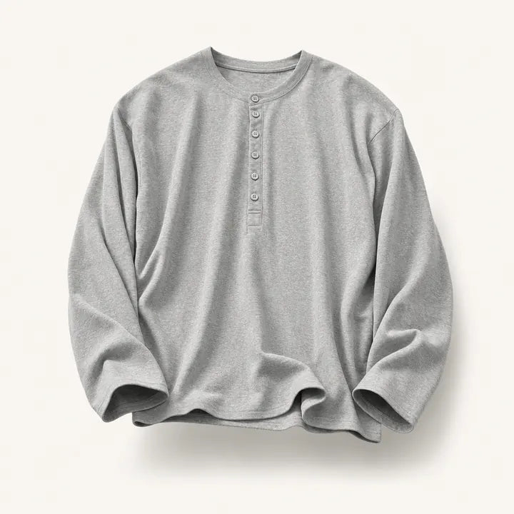 Mingstreet ASC launch still-life | JCAESAR STUDIO | Long Sleeve Rayon Blend Henley | Light Gray | ready_now_existing_asset