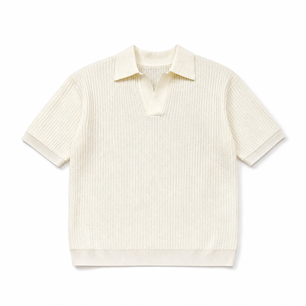 Mingstreet ASC launch still-life | JCAESAR STUDIO | Ribbed Ice Silk Knit Polo | Cream | generated_extra_ready_product_colorway