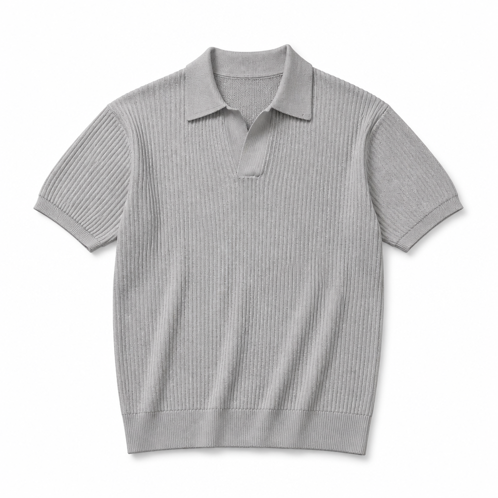 Mingstreet ASC launch still-life | JCAESAR STUDIO | Ribbed Ice Silk Knit Polo | Gray | generated_extra_ready_product_colorway