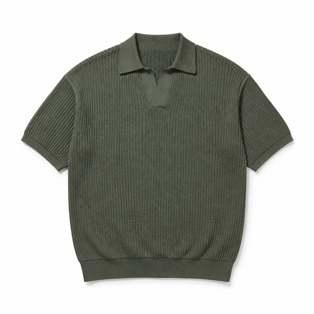 Mingstreet ASC launch still-life | JCAESAR STUDIO | Ribbed Ice Silk Knit Polo | Olive | generated_extra_ready_product_colorway