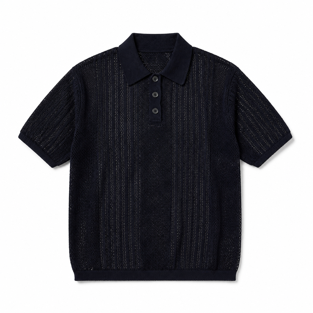 Mingstreet ASC launch still-life | JCAESAR STUDIO | Pointelle Ribbed Cotton Polo | Navy | generated_extra_ready_product_colorway